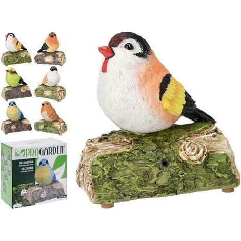 PROGARDEN pajaro tronco con sonido 13cm surtido , Pájaro tronco con sonido 13cm. -Magnífico pájaro de resina posado en un tronco decorativo ideal para crear un ambiente de relax y