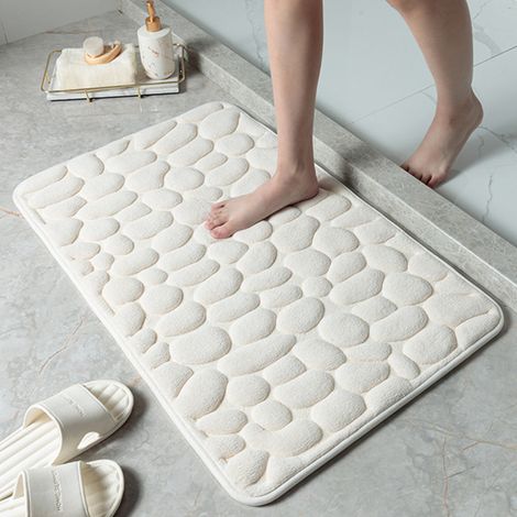 Tapis de bain antidérapant en relief effet pavés, tapis de sol pour lavabo et baignoire, tapis de douche, tapis d'entrée, tapis de bain lavable en mousse à mémoire de forme (50 x 80 cm)