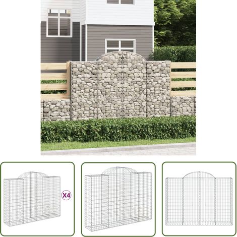 The Living Store Gabionen mit Hochbogen 4 Stk. 200x50x140/160cm Verzinktes Eisen - Gabionen - Gabionenkorb - Gartendeko - Gartenzubehör - Zaun (1/5)