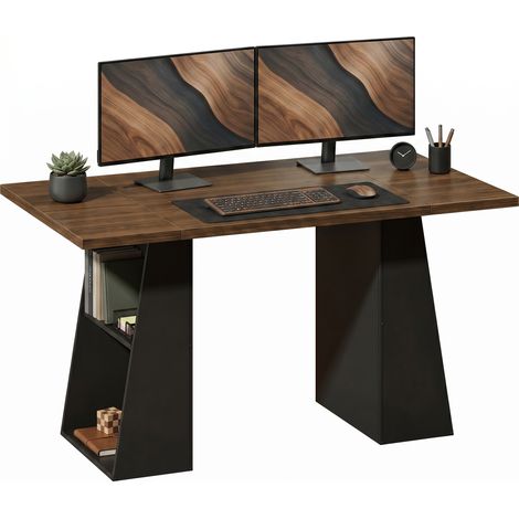 Schreibtisch mit 4 offenen Ablagen, Industrial Design, 140 cm, Braun-Schwarz (1/5)