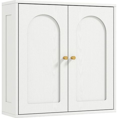Armoire Murale, Meuble Haut Salle de Bain Style Moderne avec Placard à Double Porte et poignées dorées, Meuble de Salle de Bain Suspendu, 60 x 20 x 60 cm, Blanc (1/5)
