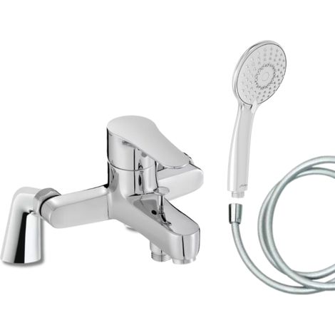 Mitigeur baignoire JACOB DELAFON July + pommeau de douche Juliette + flexible de douche lisse + colonnettes (1/4)