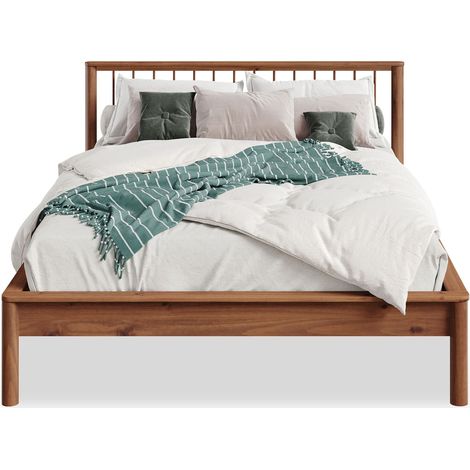 Idimex – Lit adulte 140 x 200 cm en bois massif châtaignier – Sommier à lattes inclus – Hauteur 38 cm – Design intemporel et robuste - LIT 140 X (1/4)