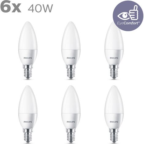 Philips LED E14 Bombilla Vela (B35) Mate 40W No regulable Luz blanca cálida - 6 unidades (1/3)