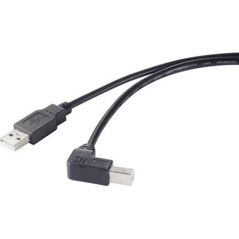 Renkforce Câble USB USB 2.0 USB-A mâle, USB-B mâle 0.50 m noir coudé à 90 ° vers le bas RF-4613068 (1/3)