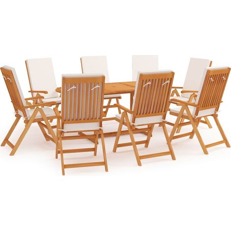 Ensemble à manger de jardin 9 pcs-Salon de jardin coussins Bois de teck massif 293706 (1/5)