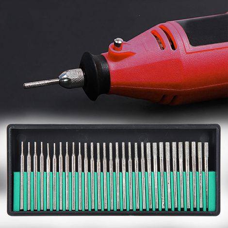 Ensemble de 30 outils de ponçage à aiguilles diamantées, accessoire de sculpture, tête de meuleuse cylindrique 1/2/3 mm (1/5)
