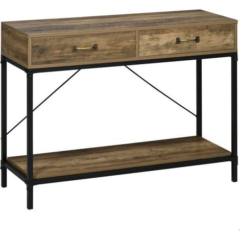 Table console - SOGEU - 100 x 35 x 76,5 cm - Style industriel - 2 tiroirs & étagère - Structure métal, plateau aspect bois (1/5)