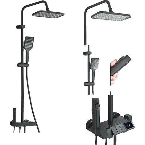 Duscharmatur Set, Digitale Anzeige, Regen- und Handbrauseoptionen, Schwarzes Display (1/2)
