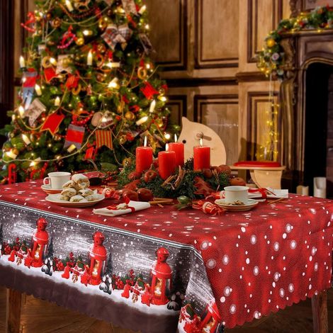 Weihnachtstischdecke 180x150 cm abwaschbar, rechteckig, rot, für Esstisch