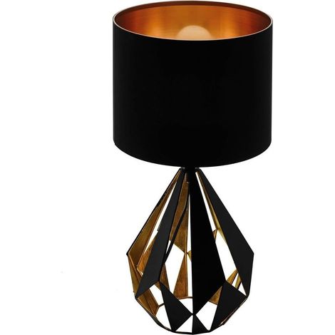 TrAdE Shop Traesio - Lampada Da Tavolo Comodino Vintage Con Paralume Rotondo In Nero Rame 250x510 Mm - (1/4)