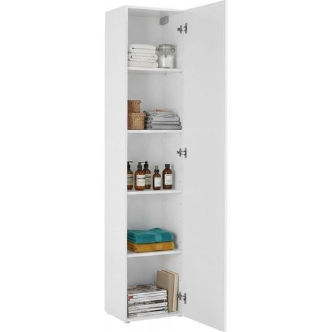 Dmora Colonna pensile a 1 anta, Made in Italy, Mobile moderno, Mobiletto multiuso con 1 anta e 4 ripiani, cm 40x30h180, colore Bianco lucido, con imballo rinforzato