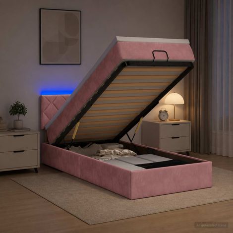 vidaXL Lit coffre avec matelas et LED Rose 90 x 200 cm Velours (1/5)