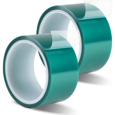 Confezione da 2 nastri adesivi resistenti alle alte temperature, 50 mm x 33 m, colore verde, in Kapton, PET, ideali per stampa a sublimazione, saldatura elettronica, mascheratura e isolamento di circu (1/5)