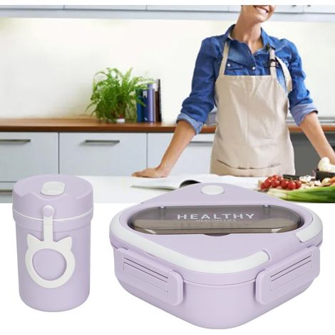 Boîte à lunch portable et compartimentée pour étudiants et employés de bureau, simple et mignonne, compatible micro-ondes, d'un violet ravissant. (1/5)