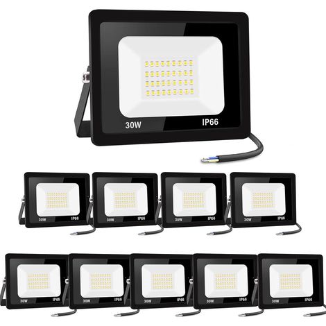 【10PCS】30W spot led extérieur 3000LM IP66 Imperméable Projecteur LED Exterieur Super Brillant Eclairage Extérieur Blanc froid(6000k) Sécurité spot led pour stades, usines, Parking, garage, jardin (1/5)