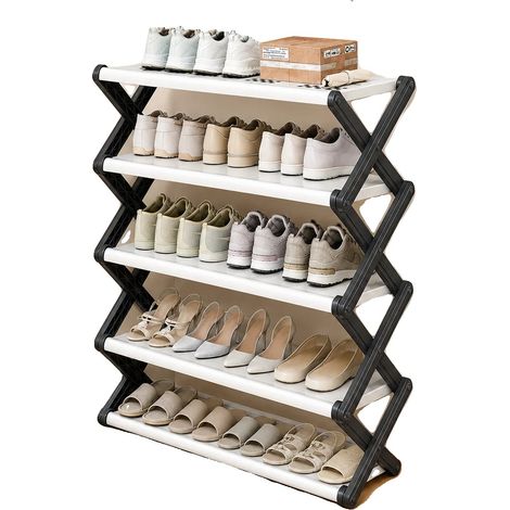 Porta scarpe, design pieghevole, struttura a X resistente, colore kaki scuro. (1/2)