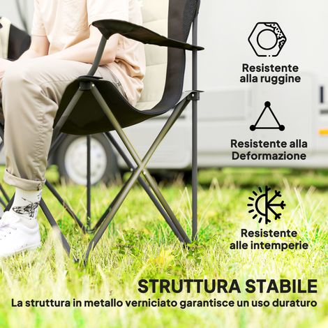 Juego de 2 sillas plegables de camping con respaldo alto, portavasos y bolsas de transporte, sillas de metal y tela Oxford para exteriores, ideales para picnic, playa o jardín. Color crema.