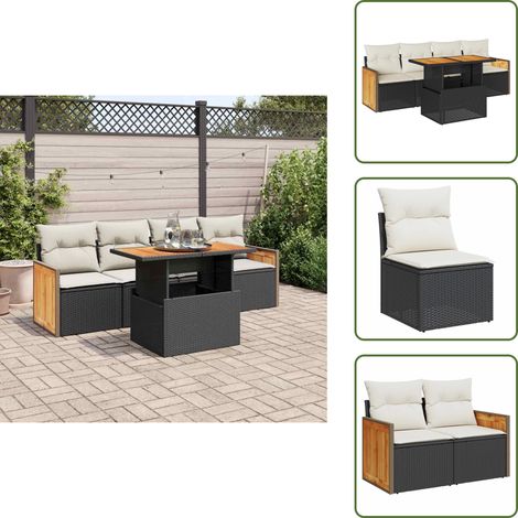 vidaXL Salon de jardin 5 pcs avec coussins noir résine tressée acacia (1/5)