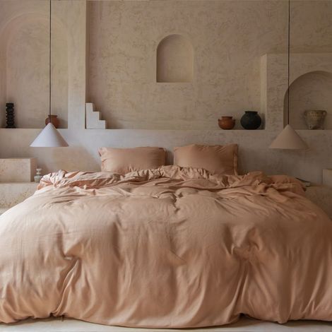 Housse de Couette en lyocell Lyocell Tissage Sergé Mat Respirante - Coloris Pêche - PANGIVO