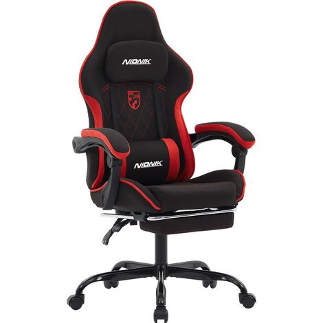 Massage Gaming Chair Breathable Fabric with Massage Lumbar Cushion Ergonomic 135° Adjustable Chair with Footrest, Office Chair for Children and Adults, Capacity 150 kg (1/5)
