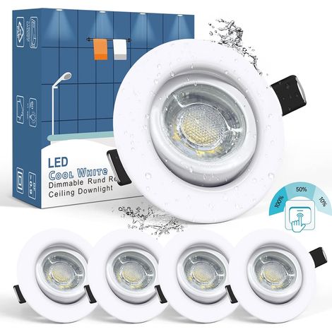 Spot LED Encastrable Blanc IP44 Dimmable 7W 700LM Blanc Froid 6000K 220V Spot Encastré Extra Plat Orientable Rond, IP44 Éclairage pour Salle de Bain, Trou 68mm - 75mm, Lot de 5 (1/5)