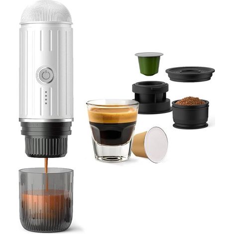 Cafetera espresso portátil de viaje, recargable por USB-C, autocalentable, 19 bares. (1/4)