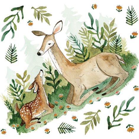 Stickers Muraux Géants Woodland Animaux Maman et Bébé (1/5)