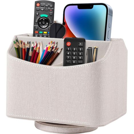 Support de télécommande rotatif à 360° - 5 pièces - Table de chevet - Cuir PU - Organiseur multifonctionnel de bureau - Boîte de rangement pour iPad Mini/stylo/téléphone/médias (1/5)