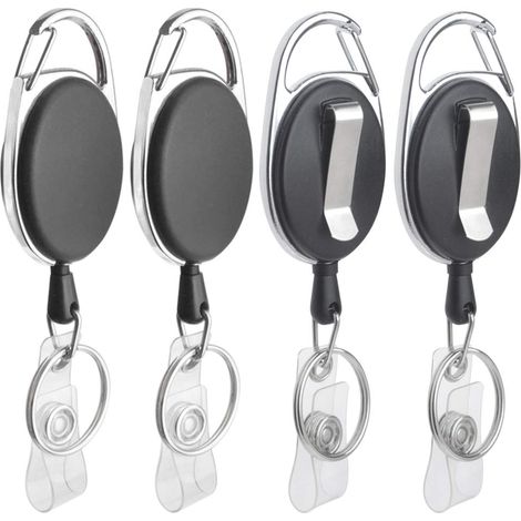 4 pièces Porte Badge Enrouleur Porte-clés Retractable Yoyo, Enrouleur badge rétractable Porte-Badge Mousqueton avec rouleau clip ceinture (1/5)