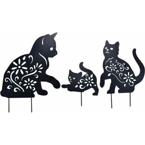 Gartendekoration aus Acryl, schwarze Katze, Metall-Gartenstecker, für drinnen und draußen