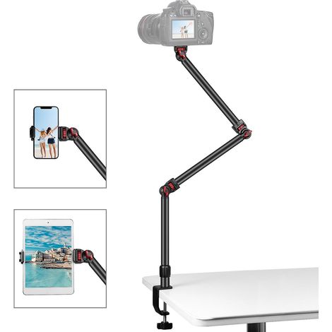 PULUZ PU3103B Support de streaming de bureau, bras flexible extensible 3 sections, fixation par serre-joint