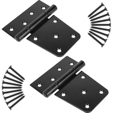Lot de 2 Charnières de Porte 3,5 pouces en Fer Noir Résistantes à la Rouille Avec 9 Vis Longues pour Portails de Clôture, Portes de Remise et Portes de Grang (1/5)