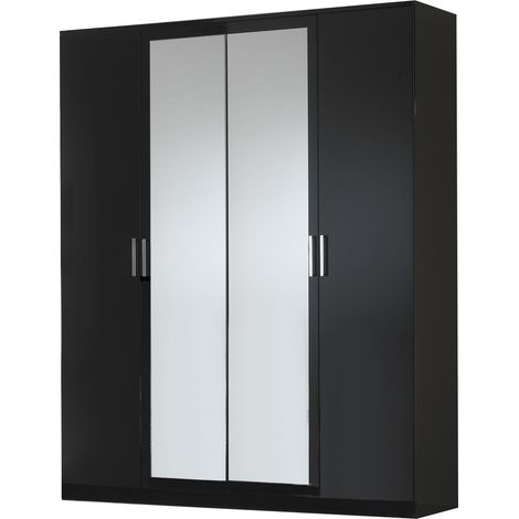 Armoire de chambre moderne 4 portes battantes bois noir laqué Mona 181cm (1/4)