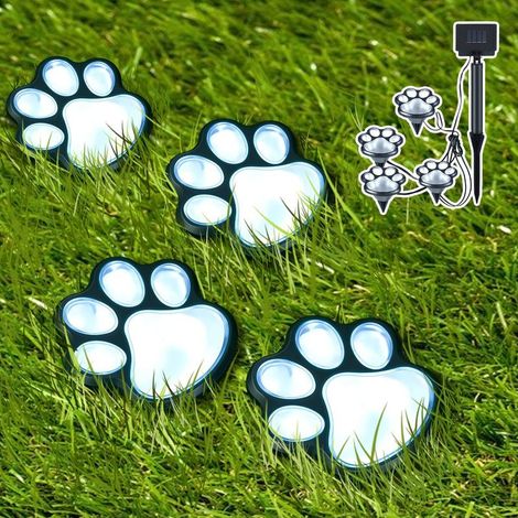 Dekorative LED-Solar-Pfotenabdruck-Außenleuchte (4er-Set) Solar-Haustierpfotenabdruck-Leuchten für Hund, Katze, Terrasse, Hof, Gehweg, Garten, Pfad, Rasen (Solar-Pfotenabdruck) (1/5)