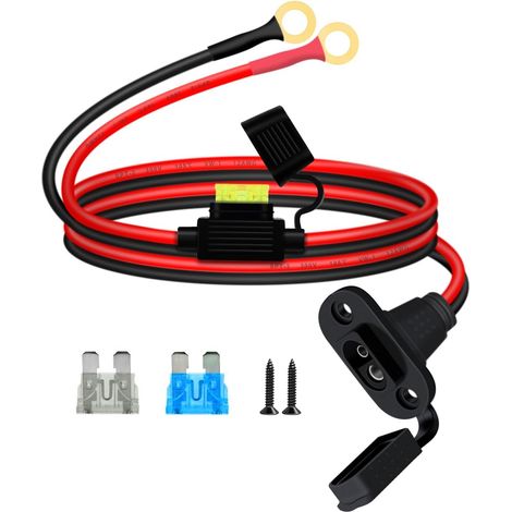 Paroi Latérale Prise de Courant SAE avec Joint Torique 8mm Connecteur Batterie SAE à Joint Torique 12AWG 12V 24V avec Fusible Intégré, pour Recharger Les Motos, Tracteurs et Voitures (1 m) (1/5)