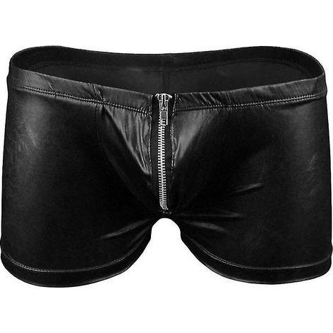 Boxers pour hommes, sous-vêtements de pole dance, slips en cuir verni, shorts de plage noirs (1/3)
