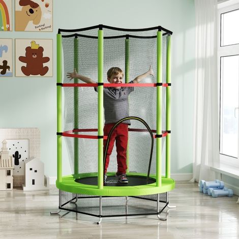 Kids Trampoline, with Enclosure Net, Steel Frame, for Ages 3-6 Years - Green