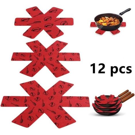 Séparateur de casseroles - Haut de Gamme - Rouge - 12 pièces - Protection en Feutrine - Anti-rayures (1/4)