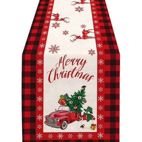 Chemin de table à paillettes pour décoration festive, chemin de table de Noël, coussin imprimé en tissu pour décoration intérieure, chemin de table chaleureux (Motif : Voiture) (1/4)