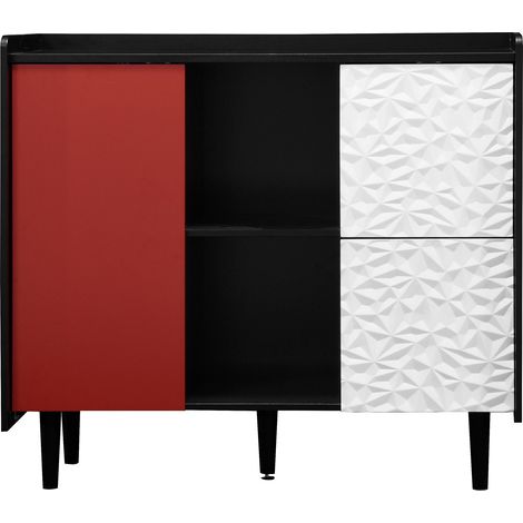 ELVMI Buffet et enfilade avec 2 Tiroirs, 2 Niches et 1 Porte pour Cuisine et Salle à Manger en MDF 90 × 40 × 80 cm Noir et Rouge (1/4)