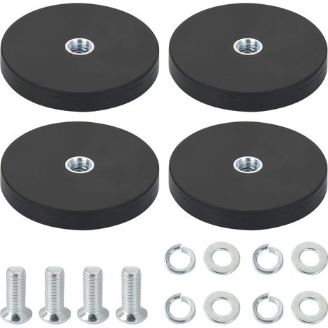 Lot de 4 Aimants Puissants Caoutchoutés de Diamètre 43mm, Base Magnétique Anti-Dérapante Force d'Adhérence de 7 kg Socle de Montage Magnétique avec Vis M6 pour Barres Lumineuses (1/5)