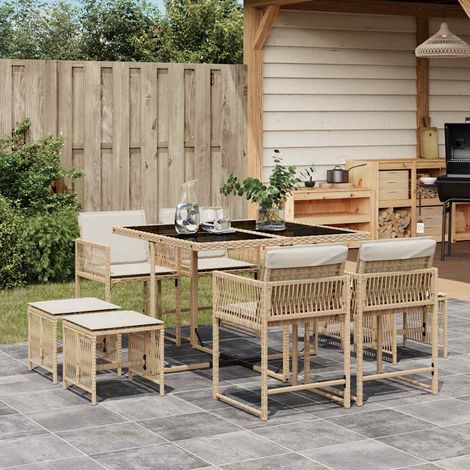 Ensemble à manger de jardin et coussins 9 pcs-Salon de jardin beige Poly rotin 155797 (1/5)