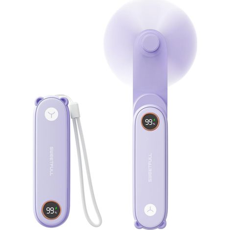 3-in-1 Mini Handventilator mit LED Display, faltbar, USB wiederaufladbar, mit Taschenlampe, kompakt für Reise, Frauen und Outdoor (1/5)
