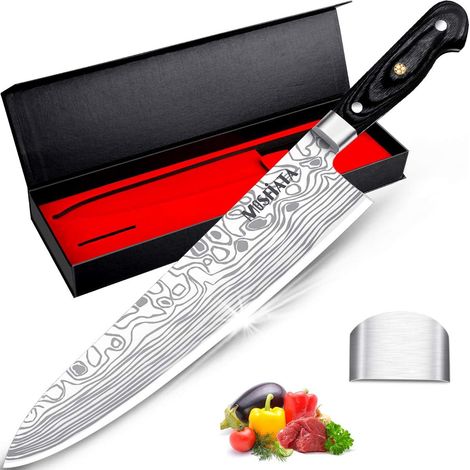 Couteau de chef，Couteau de cuisine 25.4cmCouteau à viande Couteau universel Acier inoxydable avec protège-doigts et affûteur de couteaux (1/5)