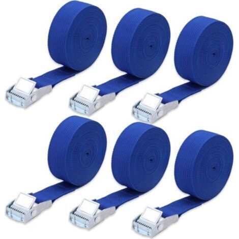 6 sangles de fixation à cliquet robustes et réglables, 4 m × 2,5 cm, pour voiture, moto, remorque, coffre de toit – bleu
