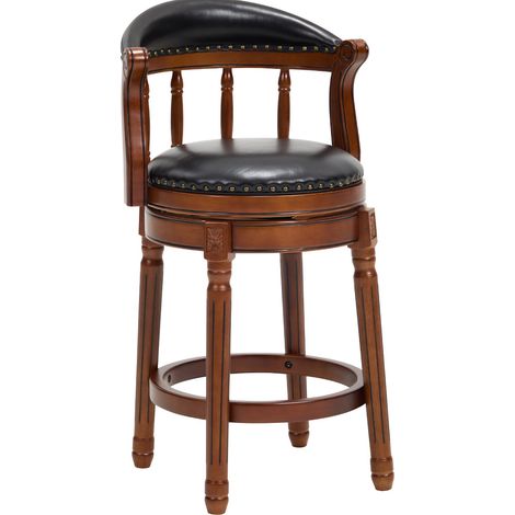 Tabourets de bar en cuir bovin avec dossier, pivotants à 360°, hauteur de bar, cadre en bois ivoire pour cuisine et comptoir (1/5)