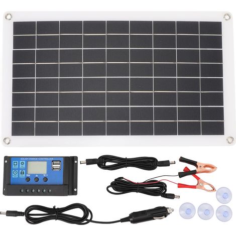 Ortviai Kit Solaire Portable 20 W avec Régulateur Étanche – Panneau Photovoltaïque Monocristallin pour Voiture, Bateau, Éclairage Extérieur