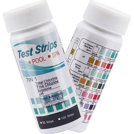 Lot de 100 bandelettes test piscine spa 7-en-1 – pH, chlore libre/total, brome, alcalinité, dureté, acide cyanurique (1/5)