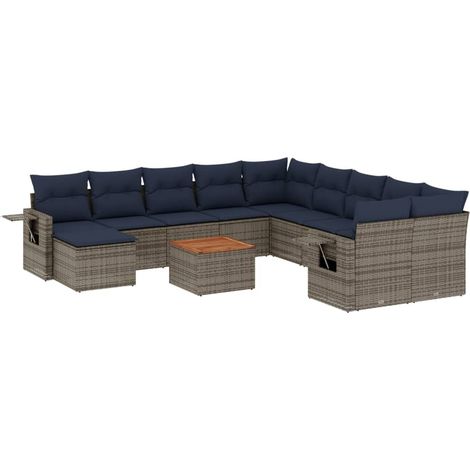12-teiliges Gartensofa-Set mit Kissen, grau, Polyrattan vidaXL (1/5)
